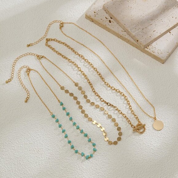 Women's Vintage Layered Turquoise Beaded Western Cactus Cross Chain Necklaces - Picture 6 of 6